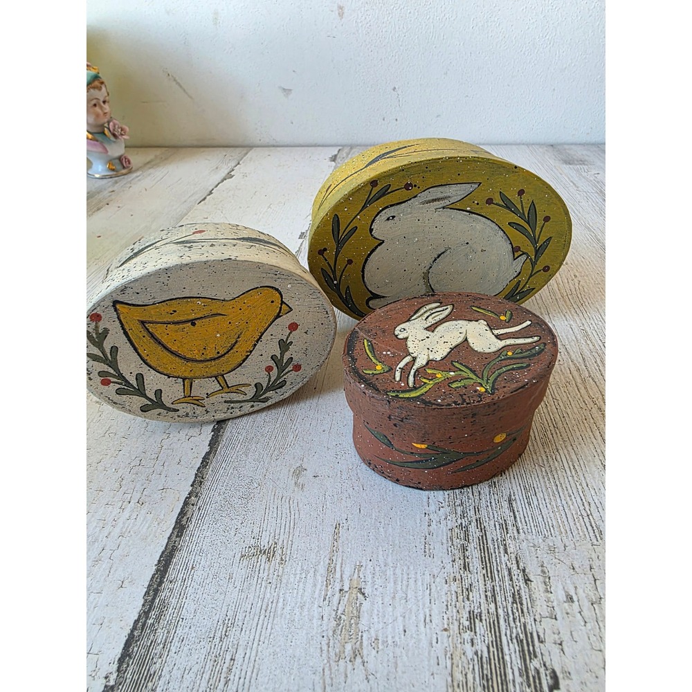Easter kathy grabill nesting trinket box chicken rabbit‎ bunny spring
